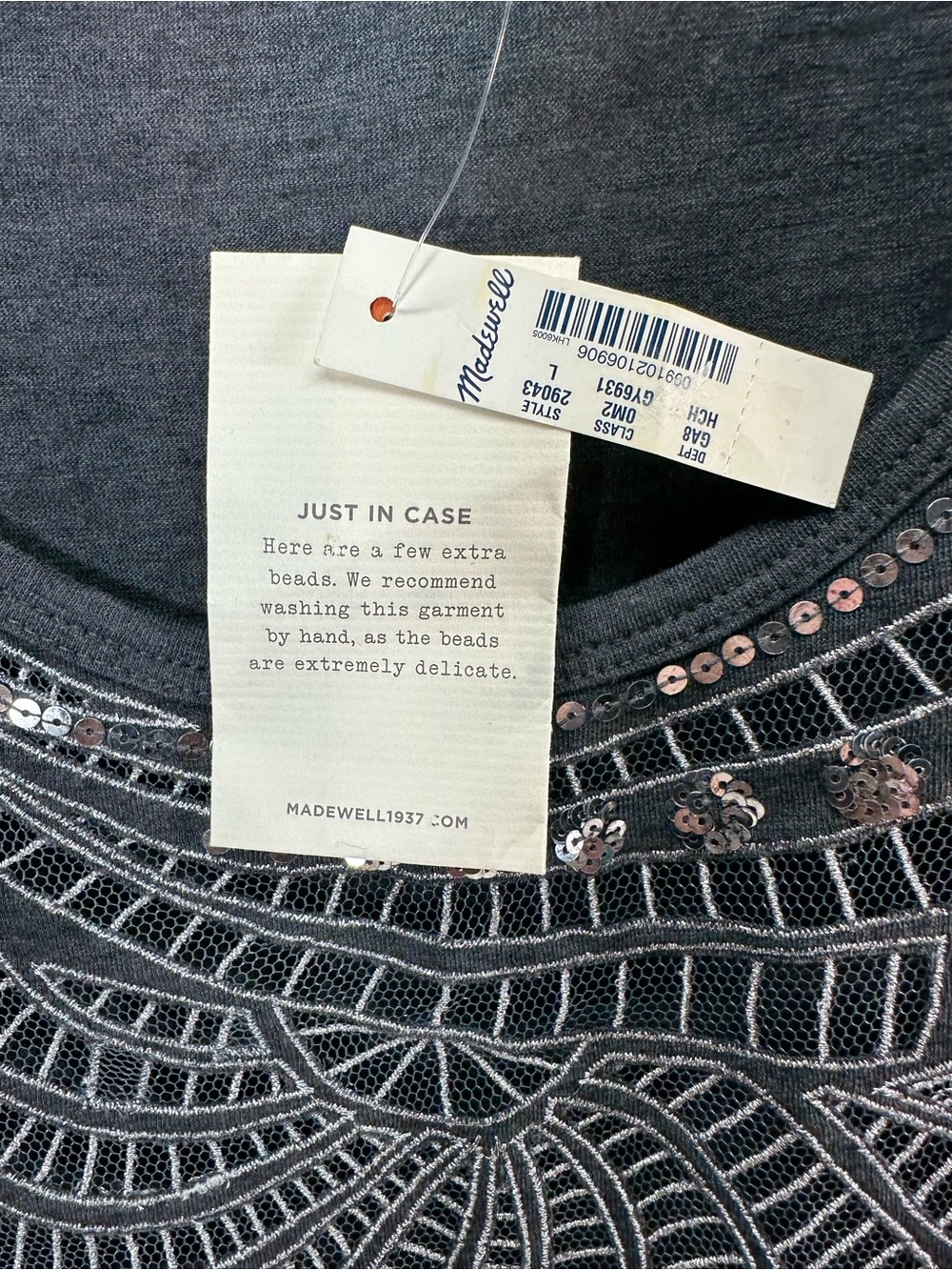 NWT Madewell Women’s Charcoal Embellished Scoop Neck Tank Size Large - Picture 7 of 10